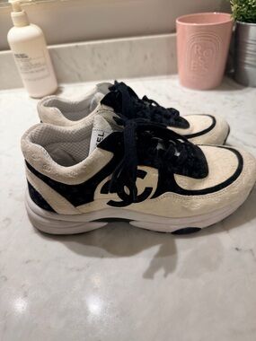CHANEL Black and Cream Women's Sneakers